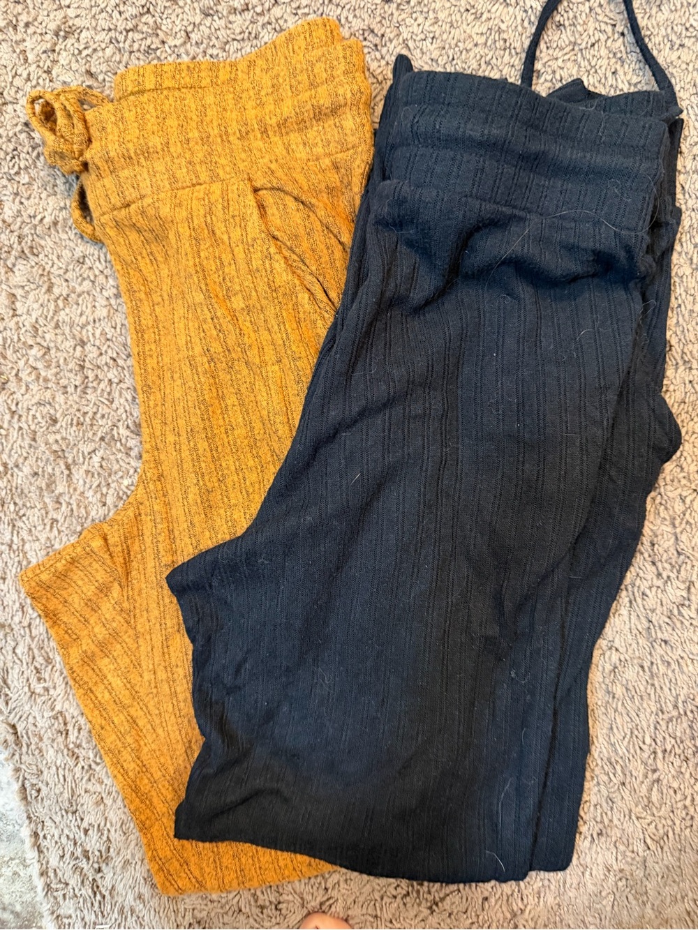 2 Ribbed Knit Pull-On Bottoms - Mustard and Black